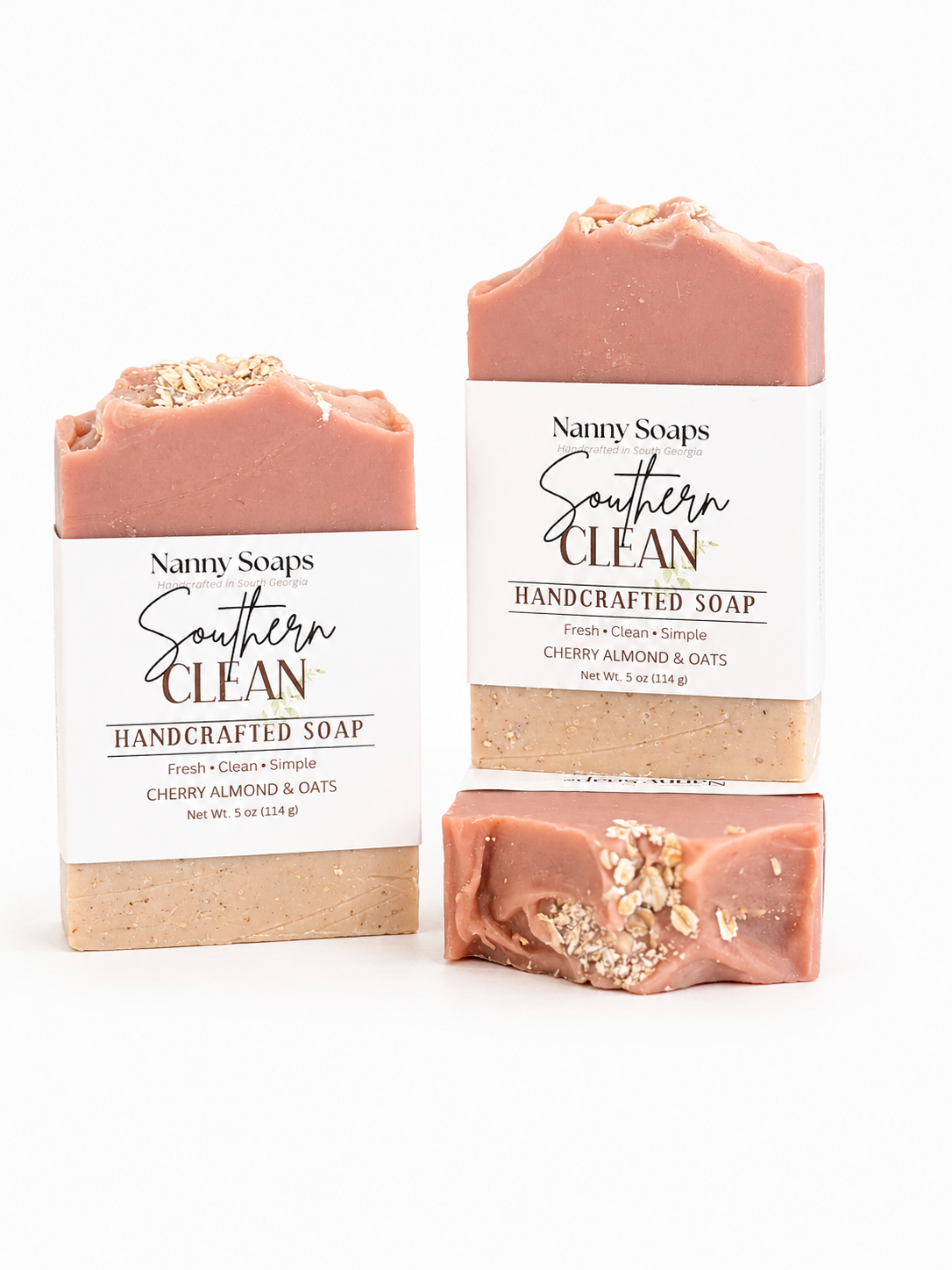 Nanny Soaps Southern Clean handcrafted soap with packaging on a white background